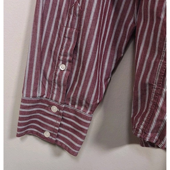 Aeropostale Men's Size XL Shirt Long Sleeve Button Up Maroon & White Striped - Picture 5 of 9